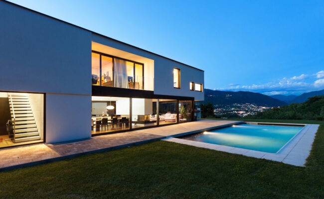 modern villa by night